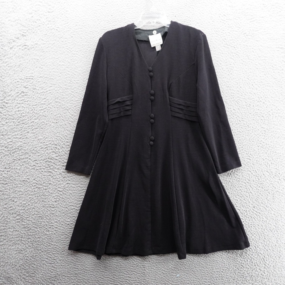Joseph Ribkoff Pleated‎ Button Dress Size 6 Black Womens Long Sleeve Canada VTG